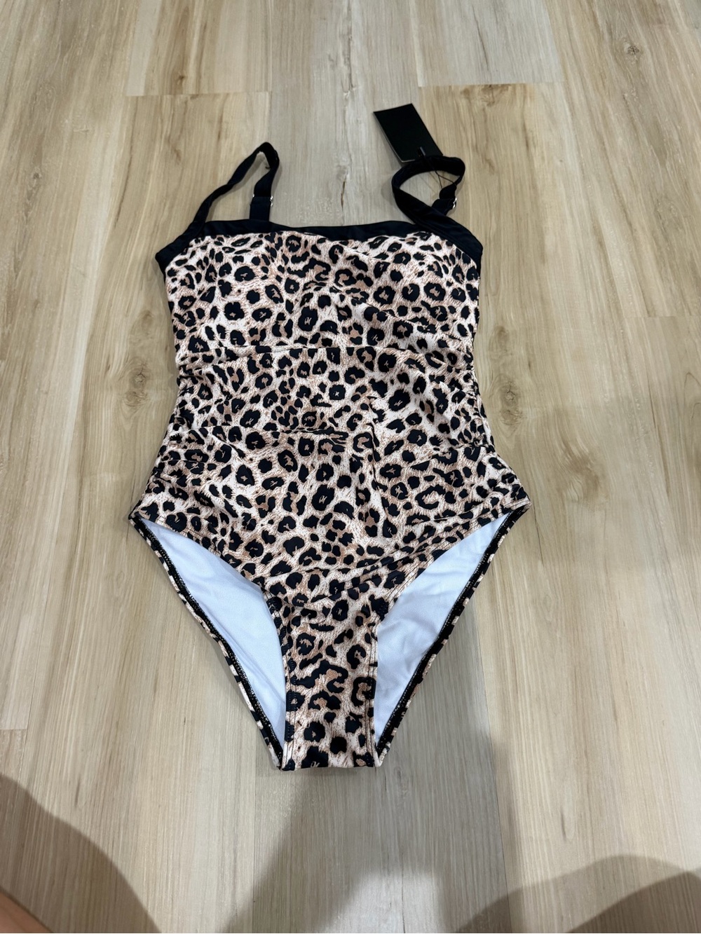 Leopard Print One-Piece Swimsuit - Black Trim